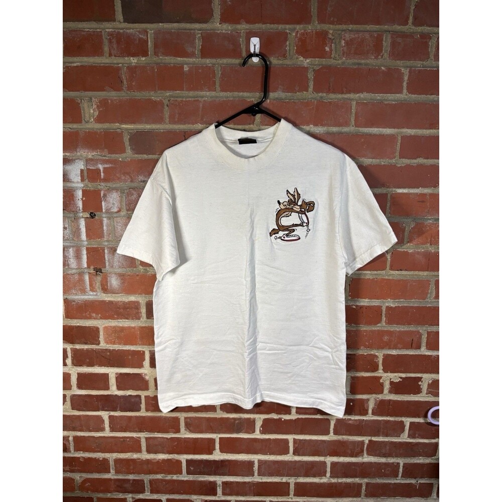 Vintage 90s Wile E Coyote Shirt Warner Bros Cartoon USA Embroidered Adult Large